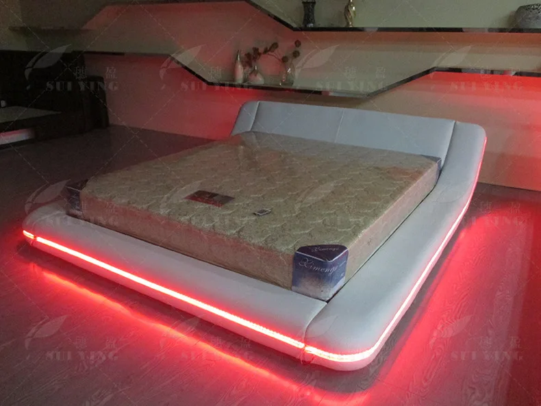 Genuine Leather multifunctional bed frame rectangle bed Nordic camas ultimate bed alterable LED light 8050