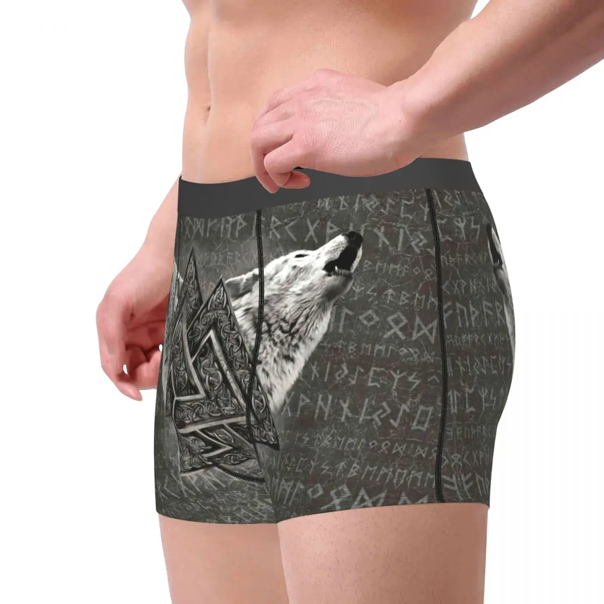 Valknut-Calzoncillos con estampado de símbolo y lobos para hombre, ropa interior transpirable, Bóxer corto