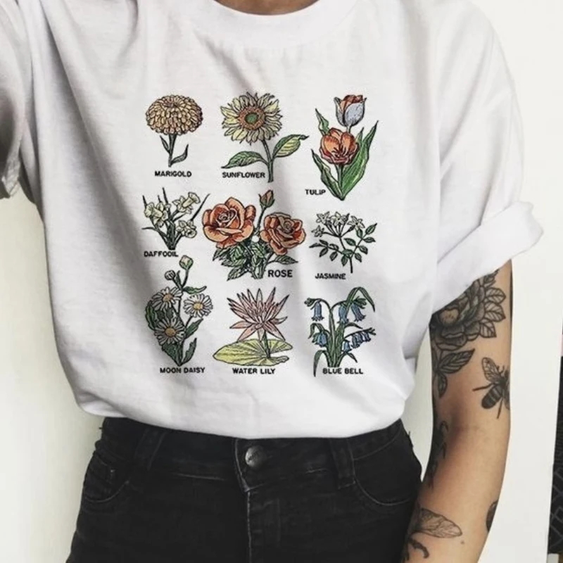 

Wildflower T Shirt Women Sunshine Plant Rose Save Bees Girls Tee shirt Ladies Tops Femme Clothing Graphic Tees Woman T-shirts