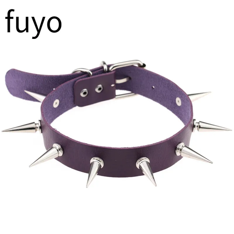 2023 Punk Purple PU Leather Cross link chain Round Spike Rivet Collar goth Choker Necklace for women Body Party gothic Jewelry