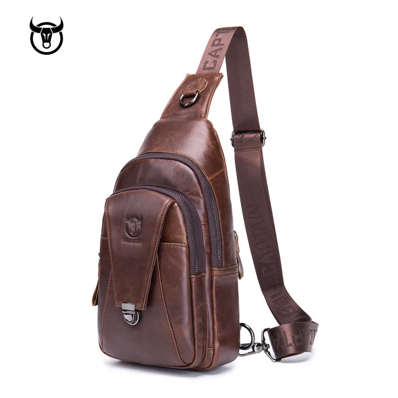 Bolso de cuero genuino de alta calidad para hombre, bolso para el pecho de piel de vaca, bolso de hombro de moda para viajes