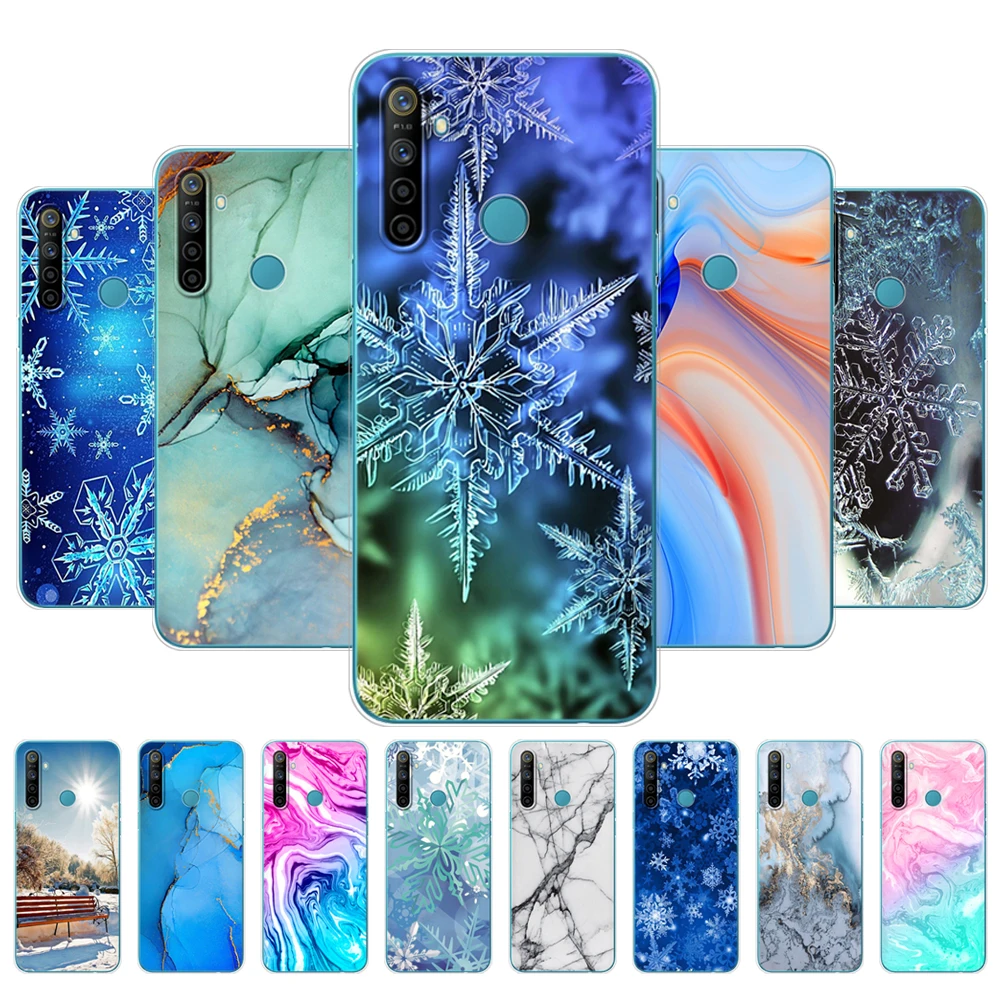 For Realme 5i Case 6.5 inch Soft TPU Silicon Back Phone Cover For OPPO Realme5i Bumper Coque marble snow flake winter christmas