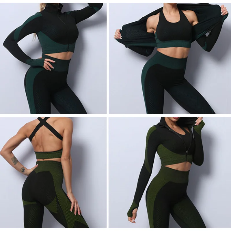 1/2/3Pcs Seamless Women Yoga Gym Sports Suits Fitness Yoga Set Long Sleeve Yoga Clothing Female 18 women\'s Suit  Running Clothes