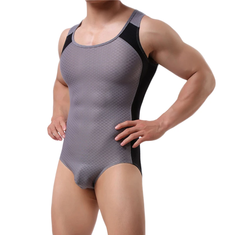 Men Undershirts Leotard Sports Workout Bodysuit Shorts Wrestling Singlet Fitness Jumpsuit Sexy Slip Ice Silk Underwear Swimwear