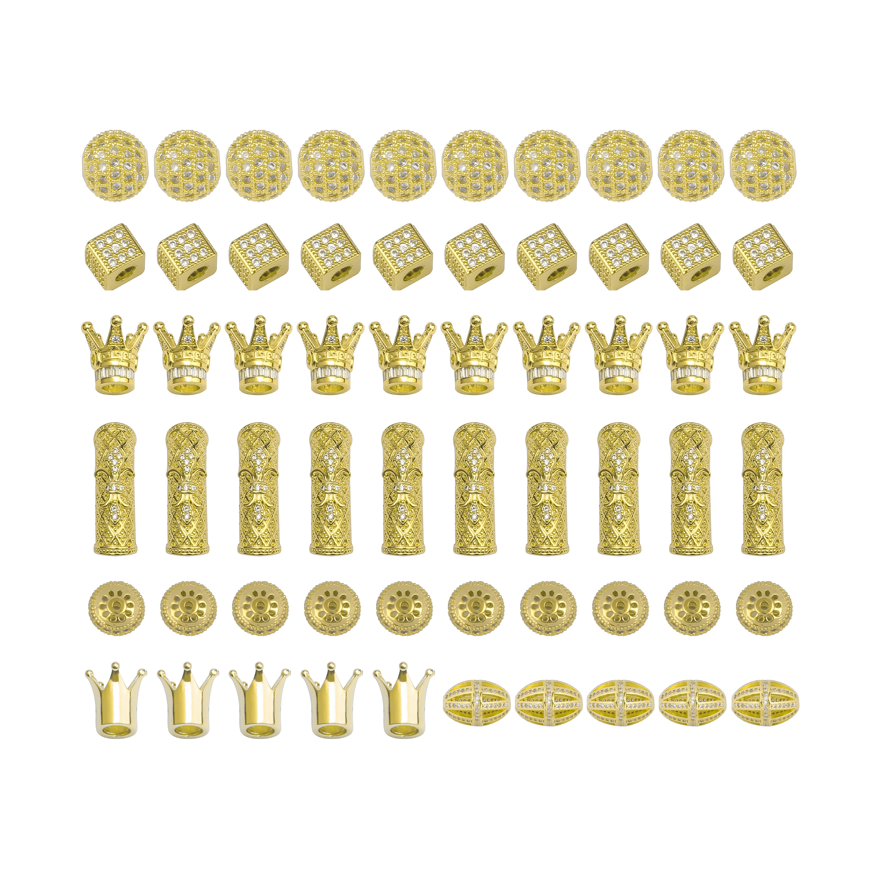 

60pcs/Lot CZ Spacer Beads Set Brass Micro Pave Cubic Zirconia Beads Jewelry Making Diy Charms Bracelet Wholesale