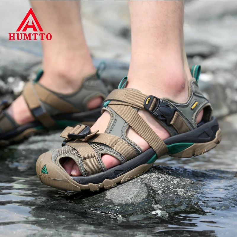 HUMTTO Outdoor Hiking Sandals Men Beach Shoes Breathable Sports Sneakers Hook & Loop Sandals Light Trekking Sandals Men Shoes