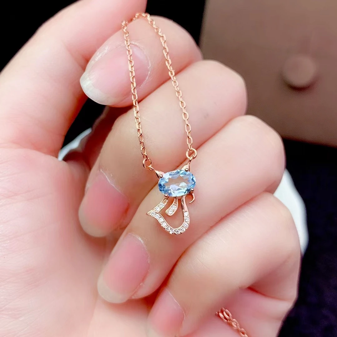 KJJEAXCMY fine jewelry 925 sterling silver inlaid Natural Sky Blue Topaz girl fresh cat ring pendant gem set support check