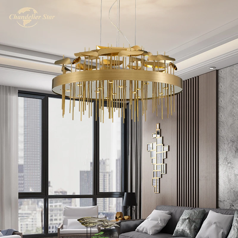 Luxury LED Chandeliers Lighting Modern Gold Round Rectangle Stainless Steel Lamps Kitchen Bedroom Living Room Lights Lustre