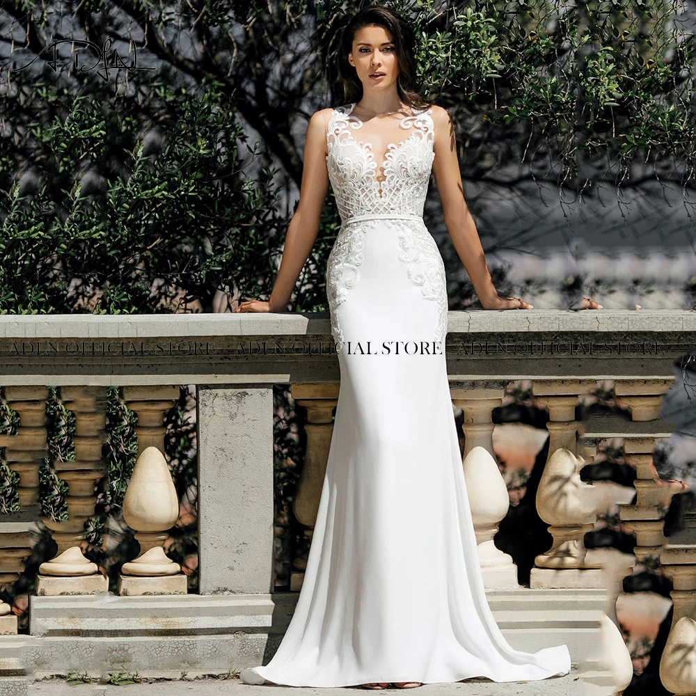 ADLN abiti da sposa a sirena affascinanti collo trasparente abito da sposa in pizzo bohemien bianco avorio su misura Vestido de Novia 2021