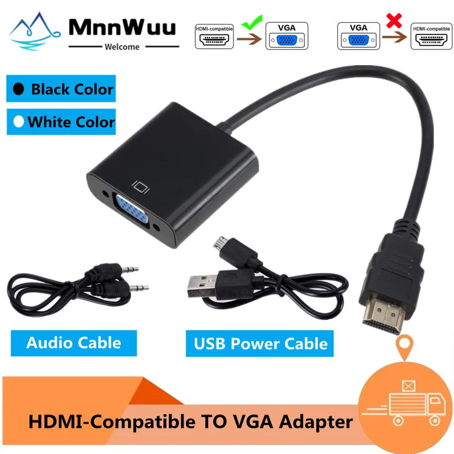 

HDMI-compatible TO VGA Adapter Cable Male To Famale Converter 1080P VGA Jack 3.5 AUX Cable USB Power For PC Laptop projector TV