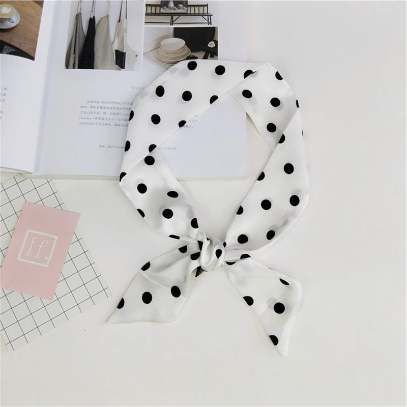 Polka dot printing luxury brand scarf women summer small long silk scarf fashion turban headband tie bag handle ribbon N13