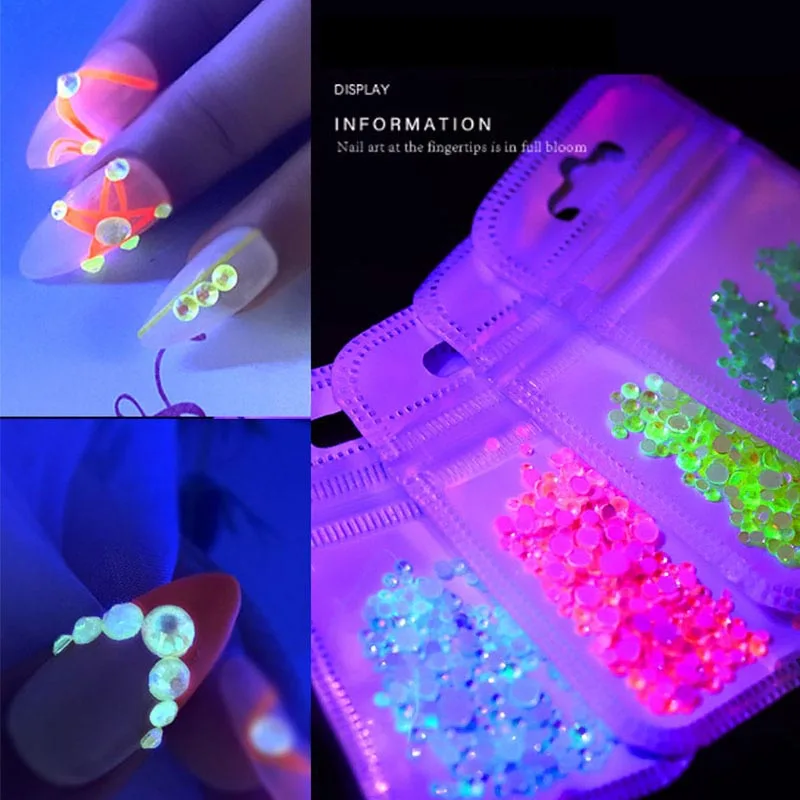 2020 new ss6-ss20 mixed non hotfix Luminous rhinestone fluorescent Rhinestone Crystal  swa cut flash for nails art 3d nail