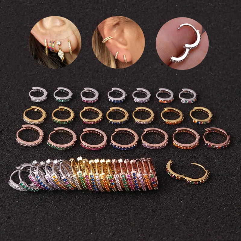 1pc 6mm/8mm/10mm Multicolor Cz Hoop Cartilage Earring Simple Helix Tragus Daith Conch Rook Snug Ear Piercing Jewelry