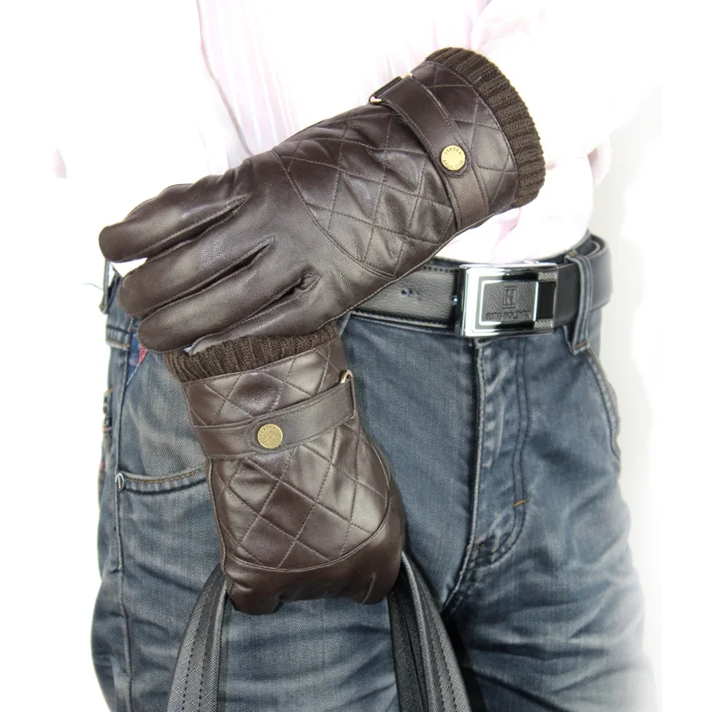 Waterproof Mens Winter Genuine Leather gloves Fashion  Thermal Lined Driving Warm Gloves Motorcycle gloves