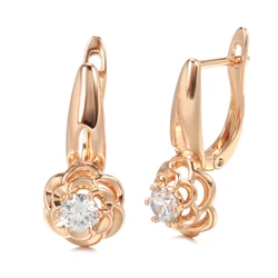 Kinel Trend Unusual Crystal Flower Earrings 585 Rose Gold Metal Natural Zircon Drop Earrings Fashion Creative Wedding Jewelry