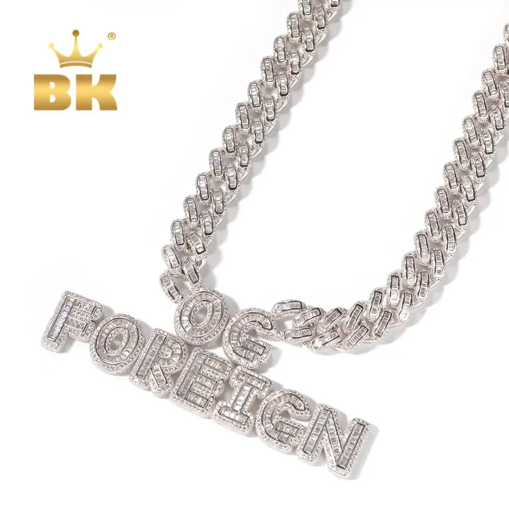 

THE BLING KING Miami Cuban Link Baguettecz Necklaces Own Words Sqaure CZ Chain Rose Gold DIY Style Punk