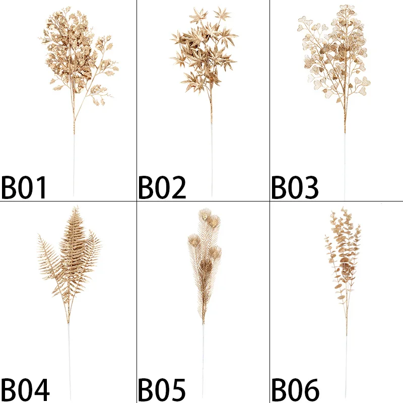 Goldene Serie Künstliche Blumen Konzentrischen Bouquet Eukalyptus Blätter Gefälschte Pflanzen Für Home Decor Hochzeit Weihnachten Party Blumen – Detail 20