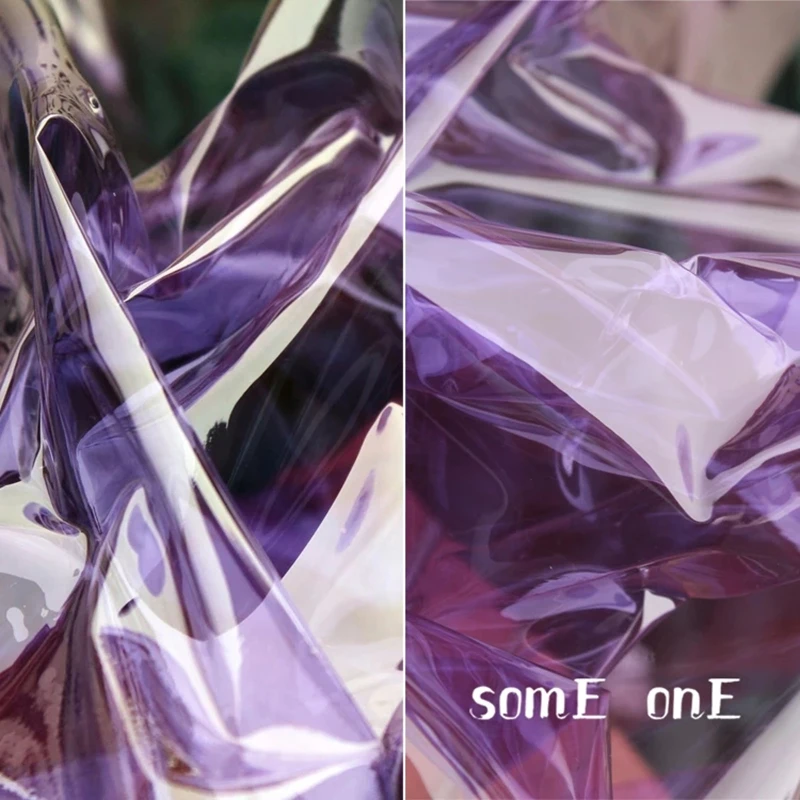 

0.2mm TPU Fabric Light Violet PVC Liquid Film Waterproof DIY Raincoat Plastic Crystal Bags Stage Decor Clothes Designer Fabric