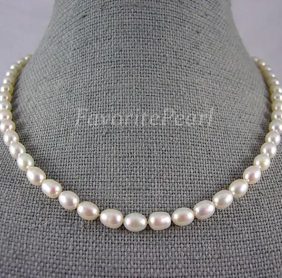 Favorite Pearl Necklace White Color Rice AAA 6X8MM Natural Freshwater Pearl Necklace Wedding Birthday Fine Jewelry Girl Gift