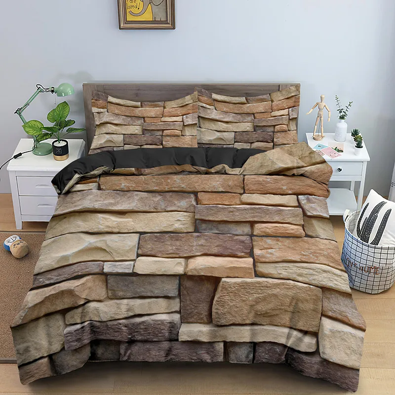 Stone Printed Bedding Set Single Double King Queen Zipper Closure Duvet Cover With 1/2pcs Pillowcase Bed Sets Home Textile