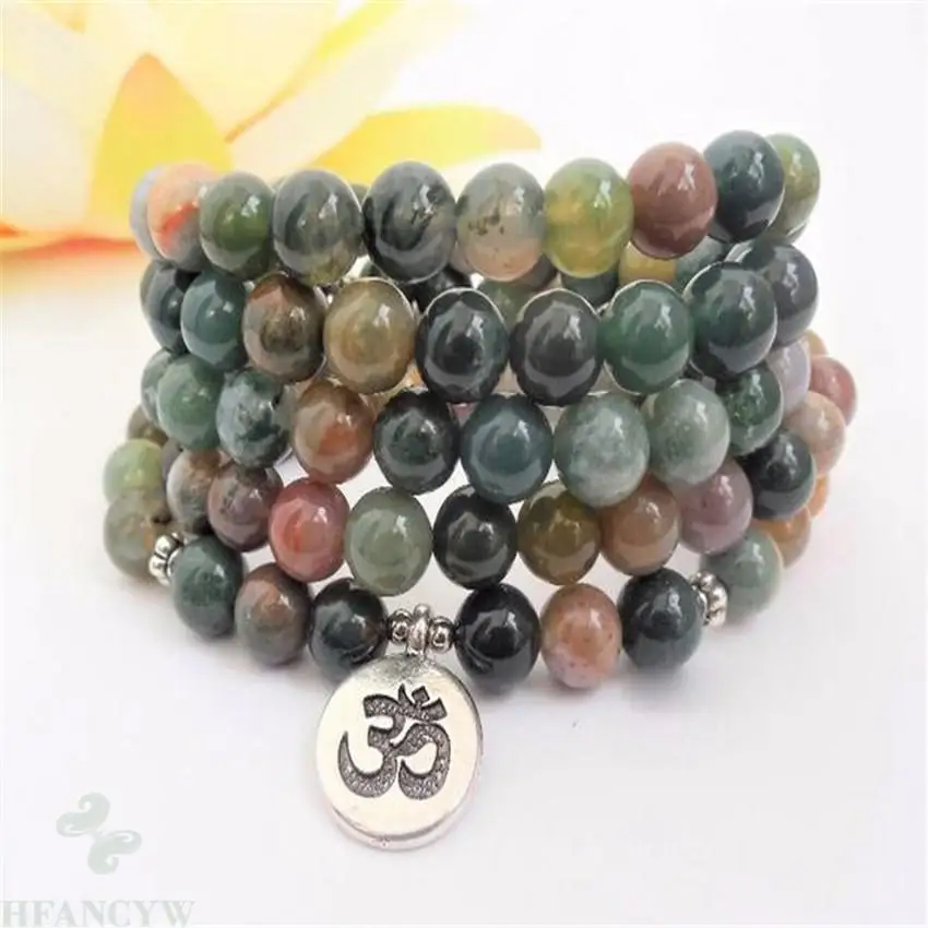 

6mm Natural Indian agate Gemstone 108 Beads Mala Bracelet Gemstone MONK pray cuff Handmade Buddhism Buddhist new Wrist energy