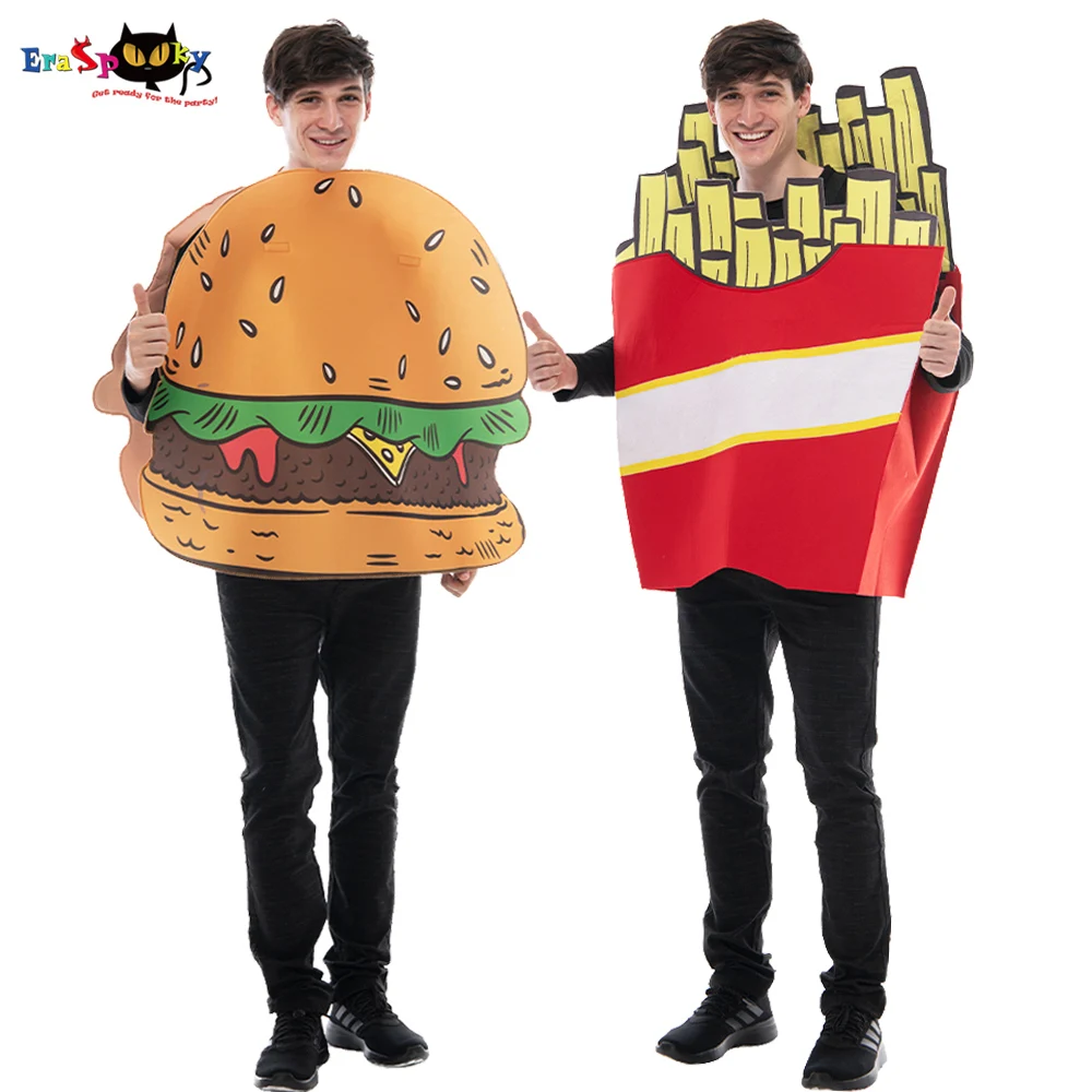 Eraspooky Unisex Funny Food Cosplay Adult Hamburger French Fries Chips Mascot Halloween Costume Women  Party Couple Fancy Dress