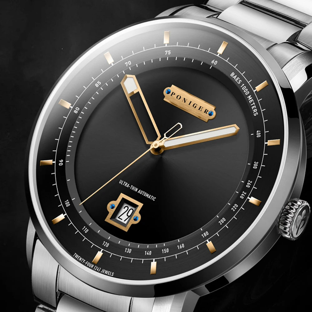 Reloj Automático PONIGER para hombre, reloj de pulsera mecánico de 43MM, reloj resistente al agua hasta 50M, espejo de zafiro Miyota 9015