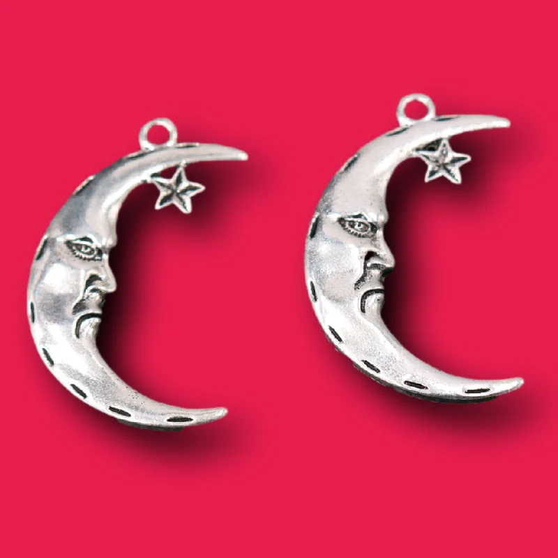8pcs Silver Plated Cartoon Moon Star Pendants Exaggerated Bracelet Necklace Metal Accessories DIY Charms  Jewelry Crafts Making