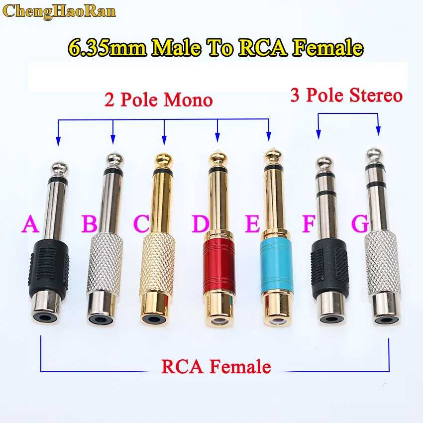 

1pcs 6.35mm 1/4" Male Mono Stereo jack To RCA Female socket Audio Connector for TS Audio Converter Plug 6.5mm to RCA Jack