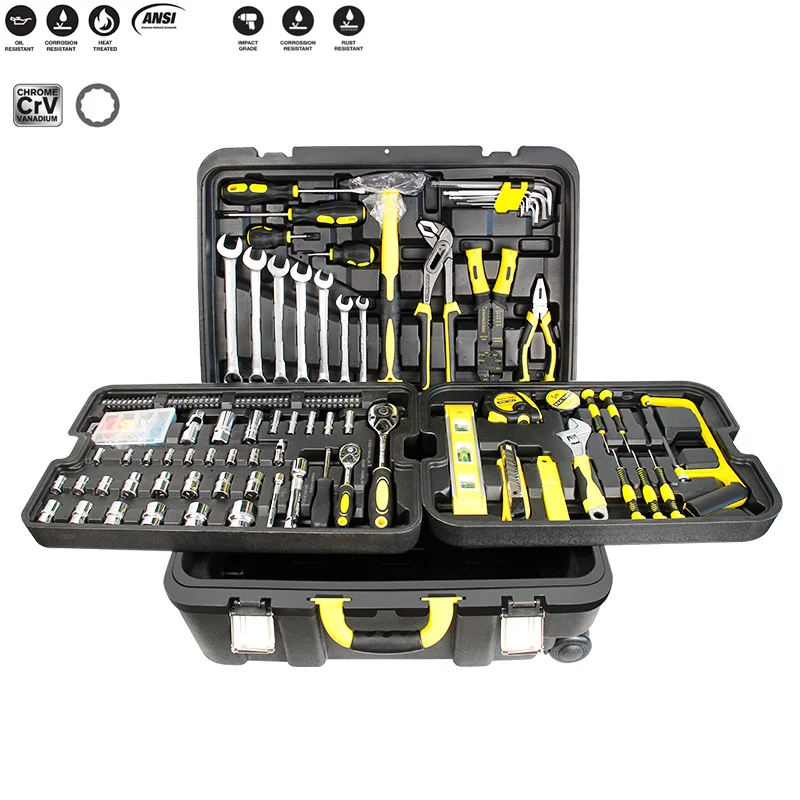 

318 Piece Contains Mechanic Tools Kit Socket Wrench Set For Car Repair Household Work Boxes of New Plastic Pull Rod Box