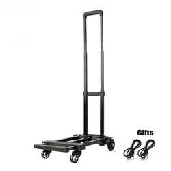 Folding Hand Truck, 120lbs Heavy Duty 4-Wheel Solid Construction Utility Cart, Lightweight for Luggage, Portable Dolly