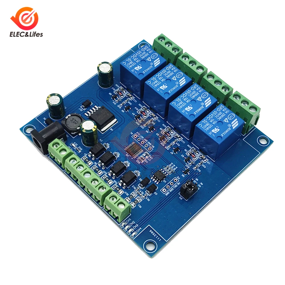 Modbus RTU 7-24V/AC 220V 4 channel Relay Module Switch RS485/TTL UART Communication Interface Anti-reverse Connection 8-bit MCU