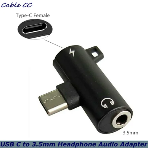 Imagen 1 del producto Convertidor de carga de auriculares 2 en 1 Tipo C a jack de 3,5mm, adaptador de audio USB tipo C para teléfonos Xiaomi, Huawei tipo C macho a hembra