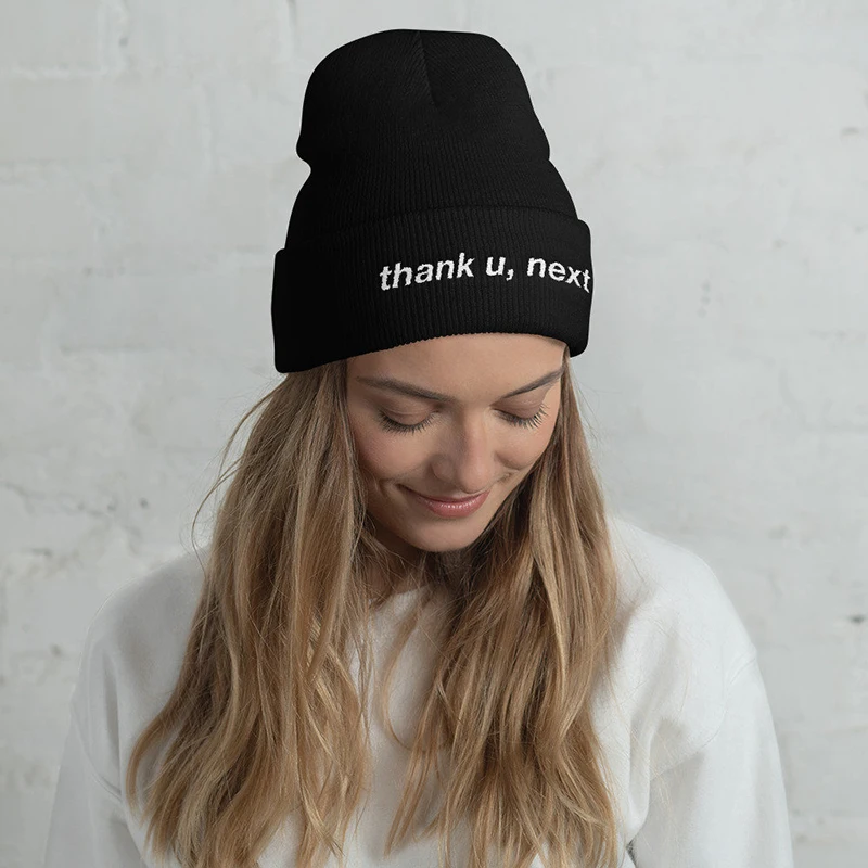 embroidery Thank u,Next hat Ariana Grande knitted beanies cotton flexible black hip hop beanie hats fashion warm winter ski caps