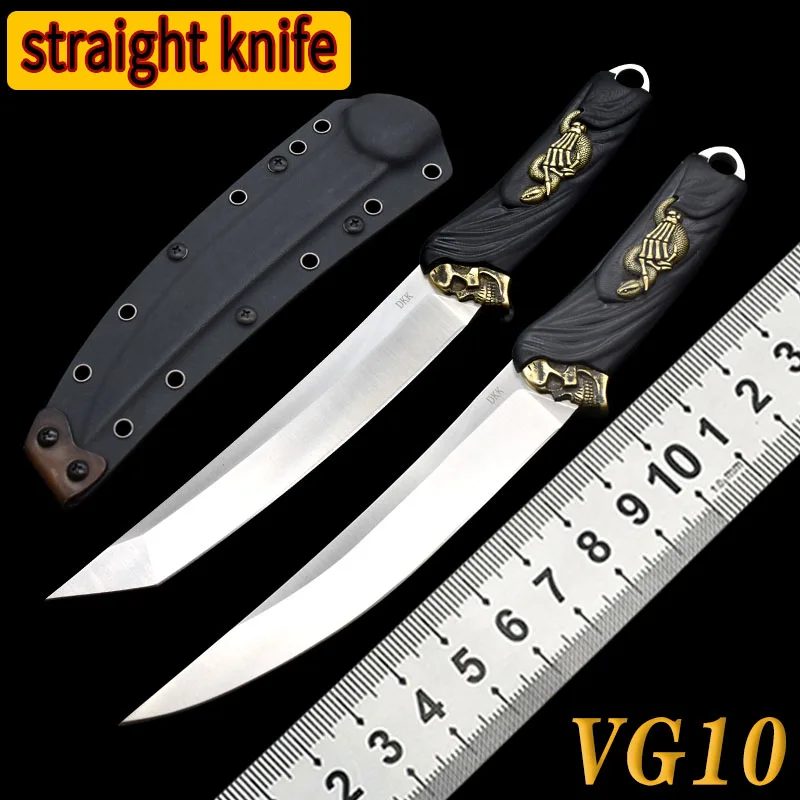 VG10 Steel Straight Knife Outdoor Tactical Wilderness  Hunting Survival Rescue Camp Climbing self-defense Fixed Blade knife Gift