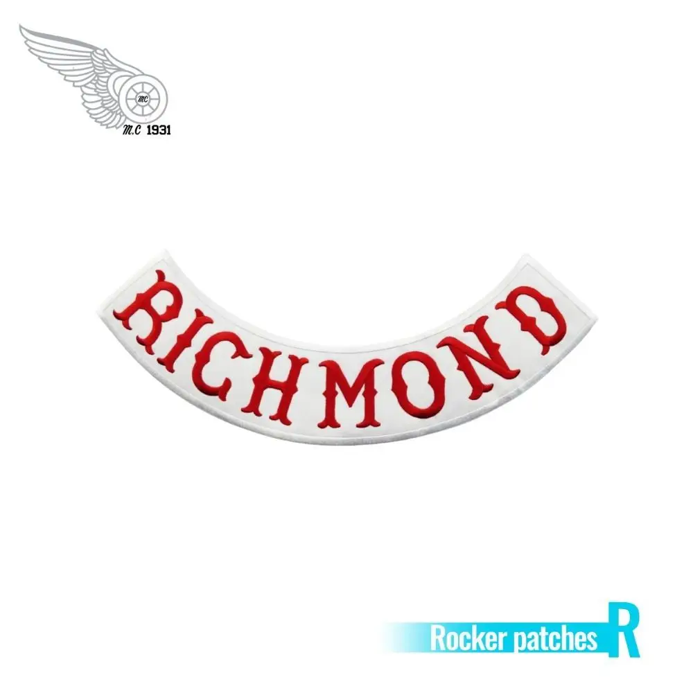 Richmond custom brand logo garment labels biker rocker military patches clothing decoration front cloth stickers