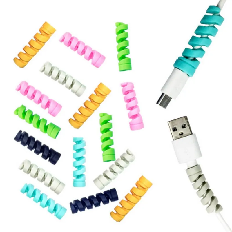 10Pcs Spiral Cable Protector Data Line Silicone Bobbin Winder Protective Tube Cable Cover for Iphone Charger Cable