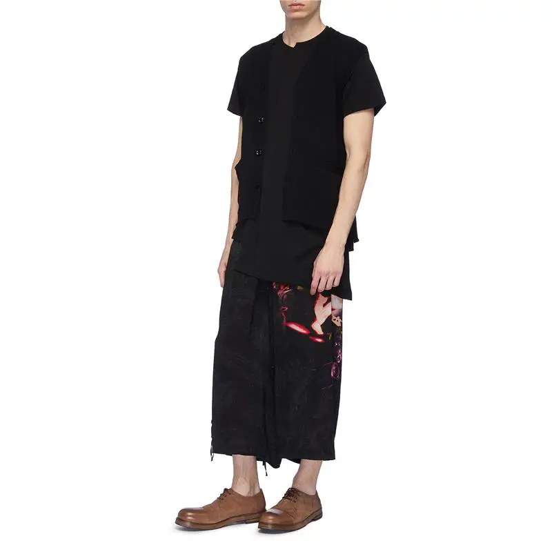 Men's Short-Sleeved T-Shirt Summer New Irregular Collar Vest Type False Two Asymmetrical Design In Long Men's Wear
