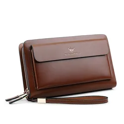 Pochettes de marque en croûte de cuir pour hommes, grand portefeuille, pour téléphone, organisateur de cartes de crédit, nouvelle mode, sac à main à fermeture éclair