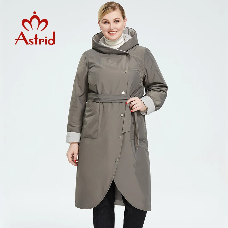 Astrid 2022 Autumn Women's Parkas Oversize Thin Cotton Elegant Long Jackets Female Coats with Hooded Big Pockets Belt Outerwear