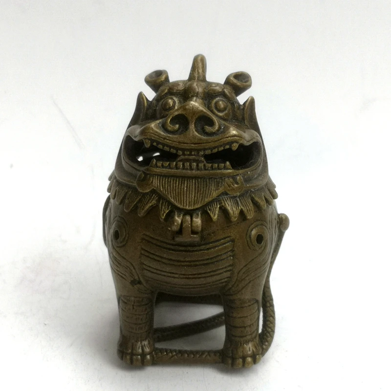 

YIZHU CULTUER ART Collection Old China Bronze Carving unicorn Smoked Incense Burner Decoration