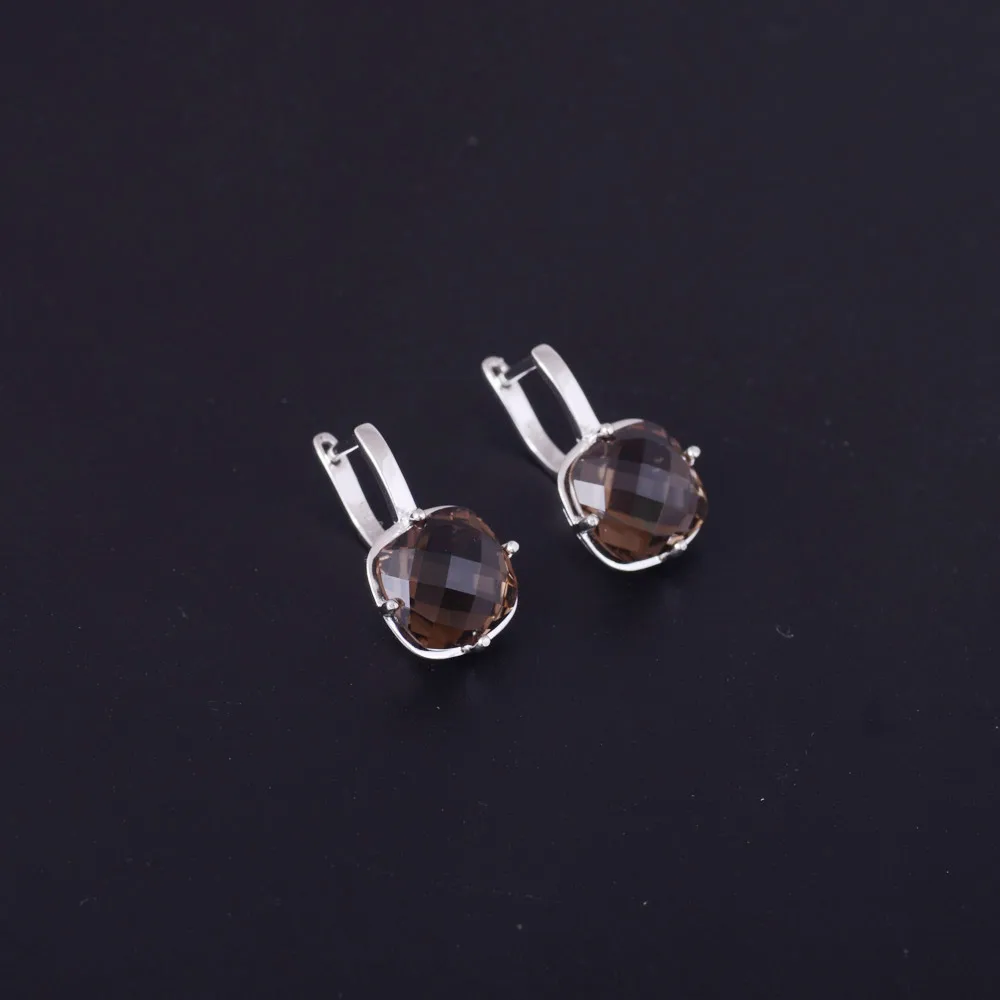 CSJ Natural Smoky Quartz Gemstone Earring Sterling 925 Silver Cushion 9ct Checkboard Cut Fine Jewelry For Women Lady Party Gift