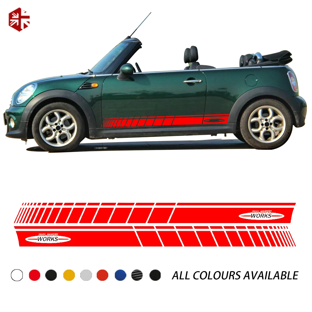 

2 Pcs Racing Stripes Side Skirt Body Graphics Decal John Cooper Works Sticker For MINI CABRIO R57 Cooper S JCW Accessories