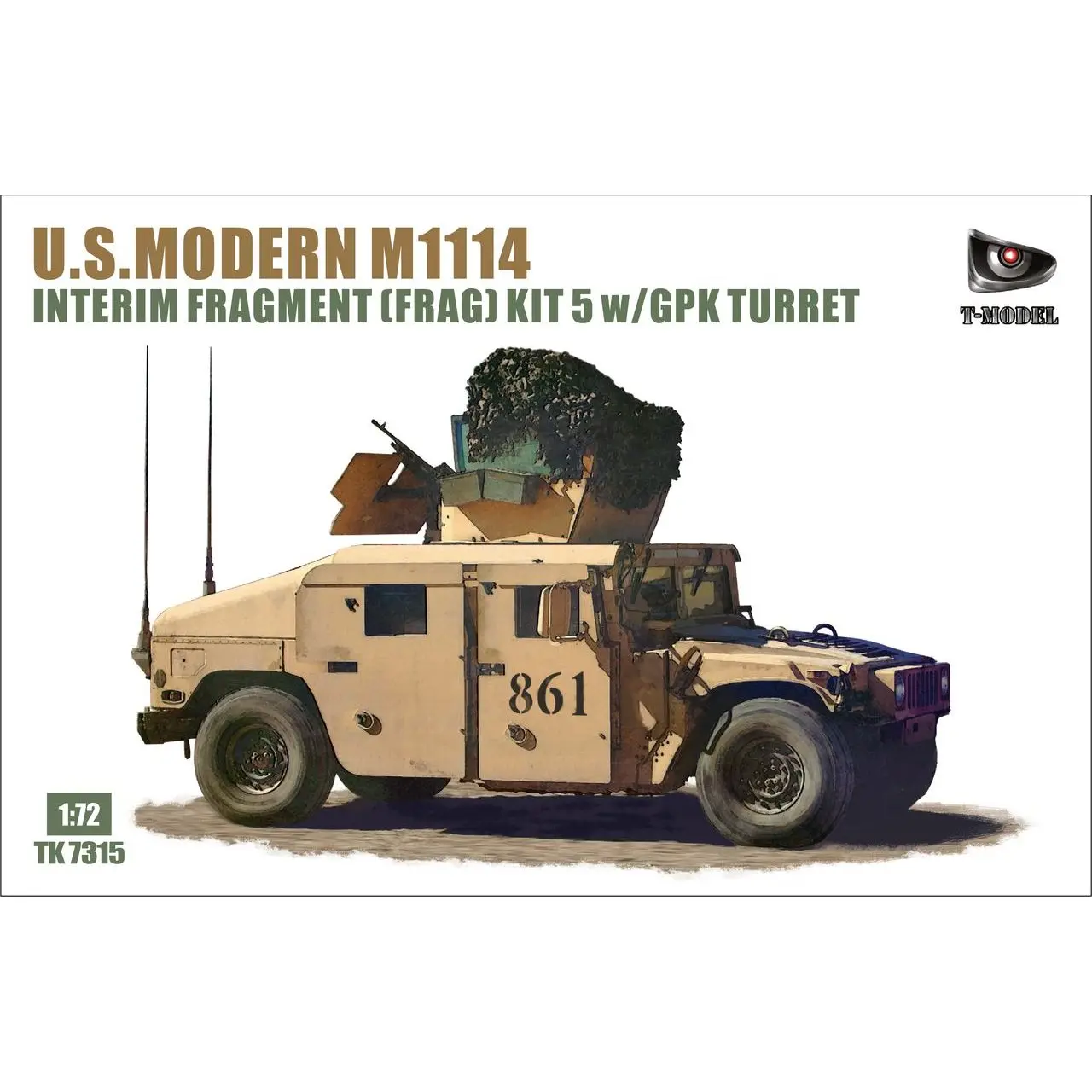 T-MODEL TK7315 1/72 U.S. Modern M1114 Interim Fragment (Frag) Kit 5 w/GPK Turret - Scale Model Kit