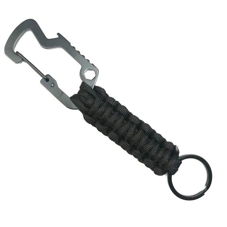 Outdoor Keychain Ring Camping Carabiner Paracord Cord Rope Camping Survival Kit Emergency Knot Bottle Opener Key Chain