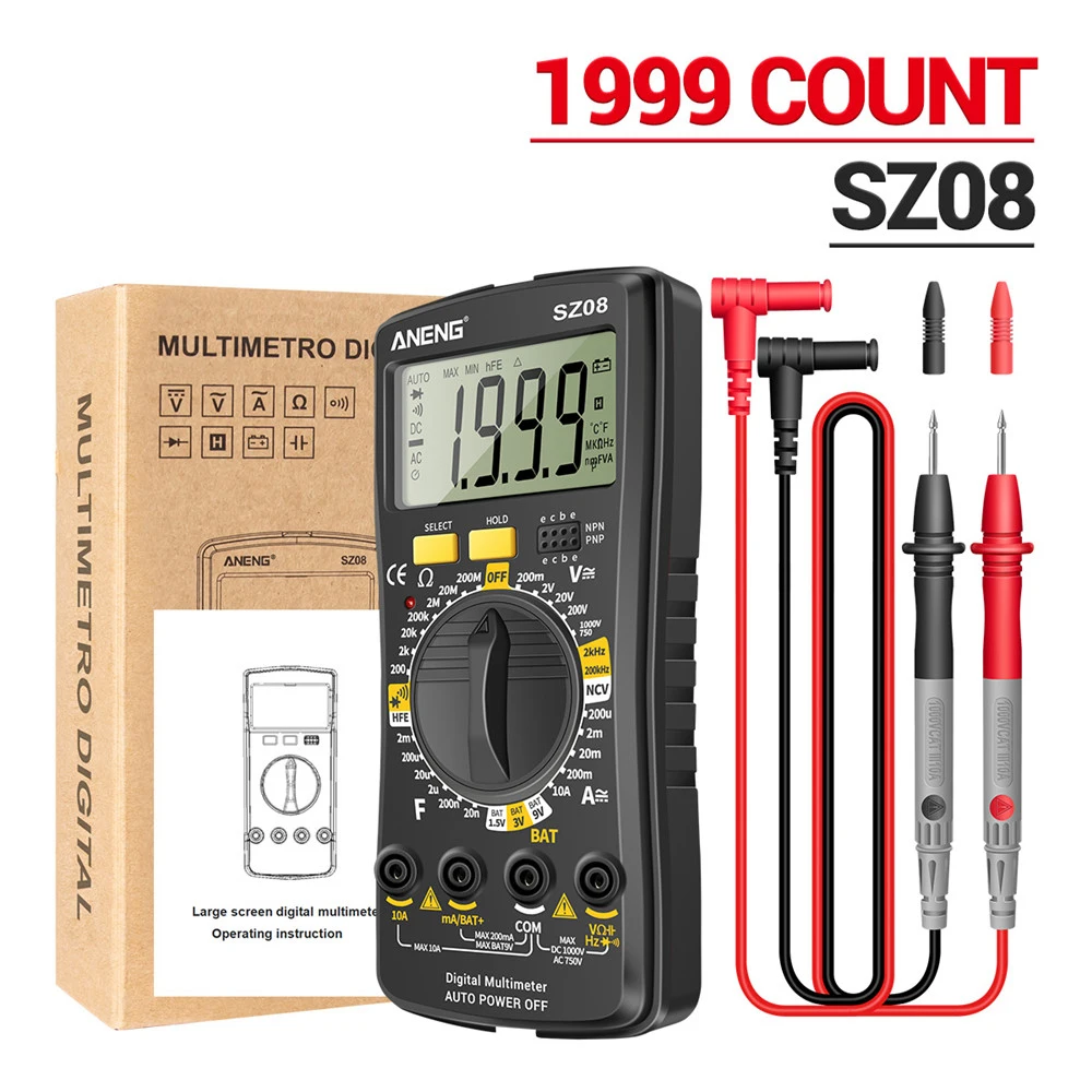 SZ08 Ultra-thin Storage Digital Multimeter Professional Meter Auto Voltmeter AC DC 220V Resistance Handhold Testers Test Lead