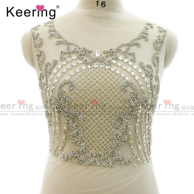 

Hand-Made Big Crystal Rhinestone Fabric Body Applique for Wedding Panel, WDP-335