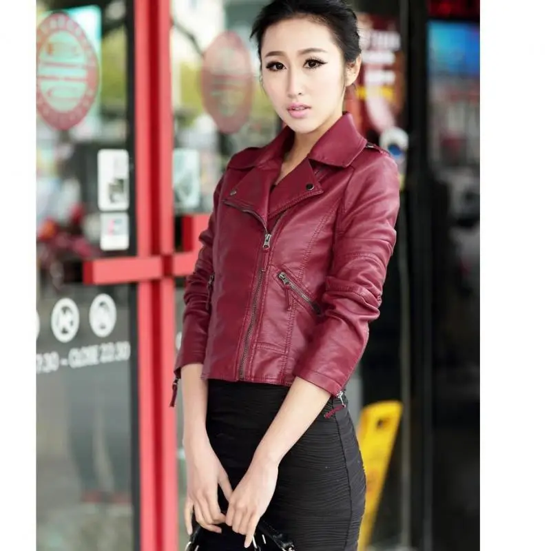 Yauamdb Women Faux Leather Jacket Spring Autumn Pu S-3xl Female Coat Clothing Zipper Ladies Motorcycle Short Outerwear Ly38