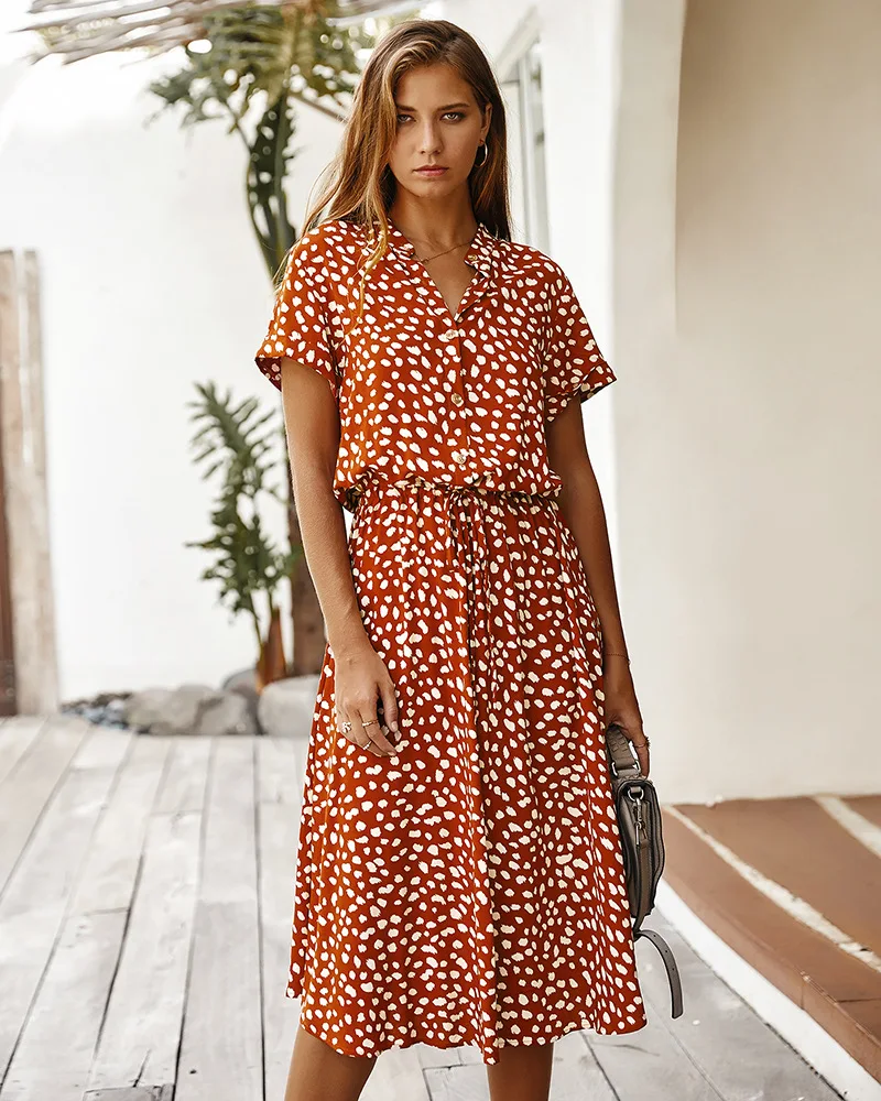 Dots Print White Dress Women 2023 Summer Short Sleeve Tunic Vintage Midi Dress Women Casual Holiday Boho Beach Dresses Vestidos