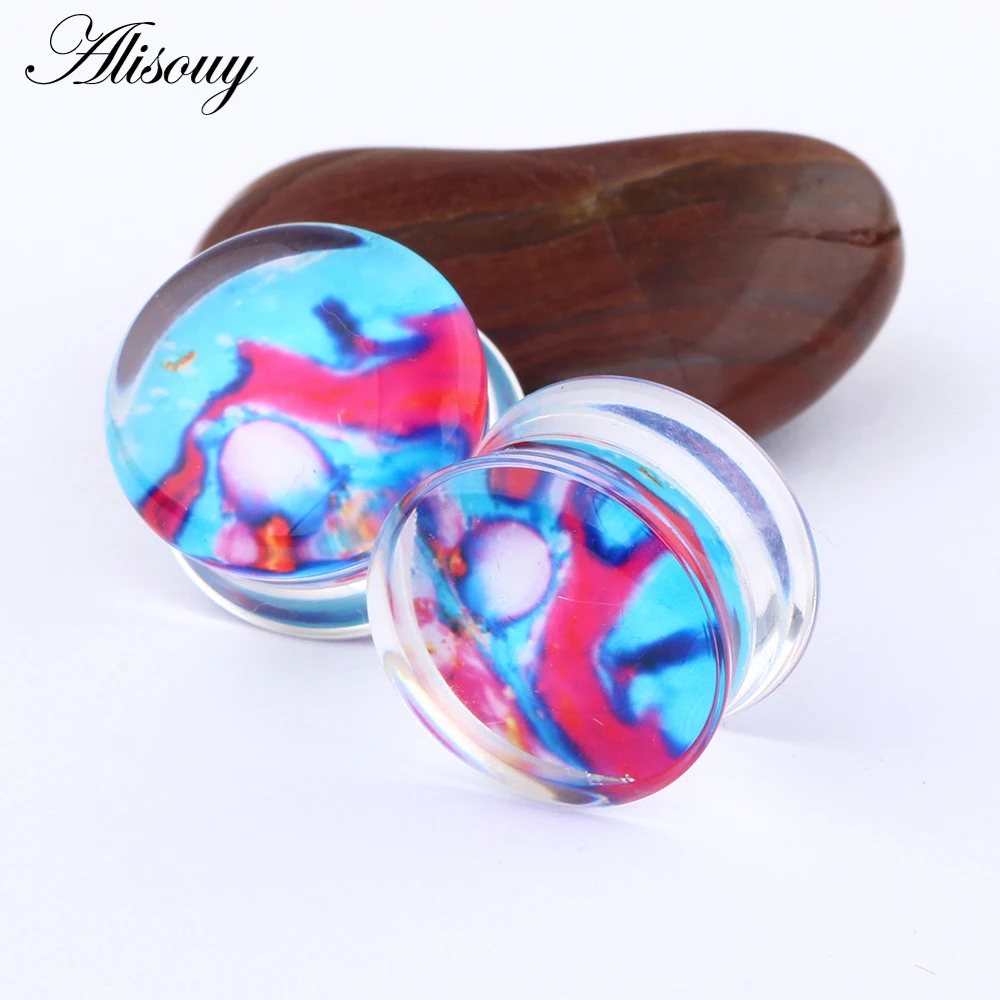 Alisouy 2pc Ear Gauges Tunnels Acrylic Transparent Purple Animal Flower Fashion Ear Plug Tunnel Expander Piercing Body Stretcher